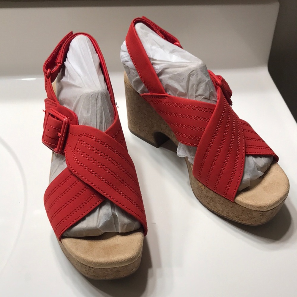 Clarks Red Platform Heels